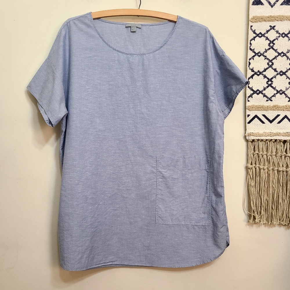 COS Cotton Linen Tunic Blouse In Blue Size Large - Picture 2 of 6